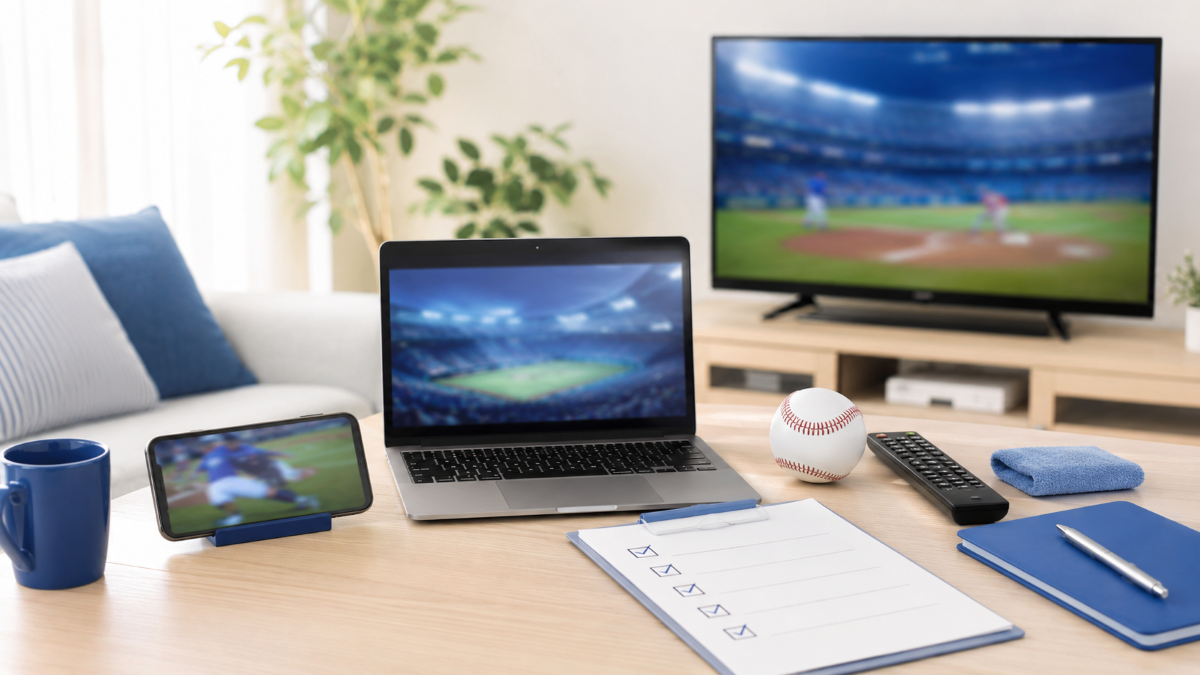ベイスターズ交流戦2026を配信で見る方法をイメージしたスマホと野球ボールの写真風イメージ