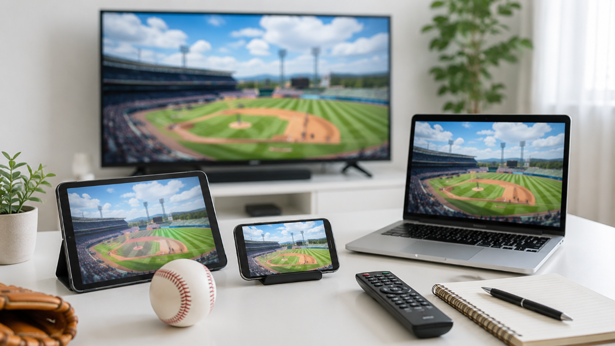 巨人交流戦2026をテレビやスマホ、パソコンで配信視聴するイメージ
